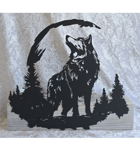 Teelicht Balken Metall Wolf schwarz
