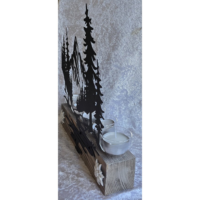 Teelicht Balken Metall Wald/Berge schwarz
