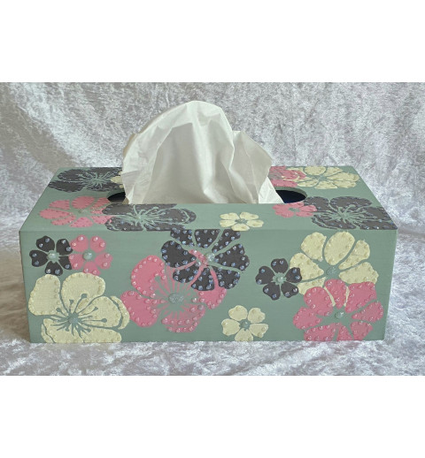 Kleenexbox Seegrün mit Blumen