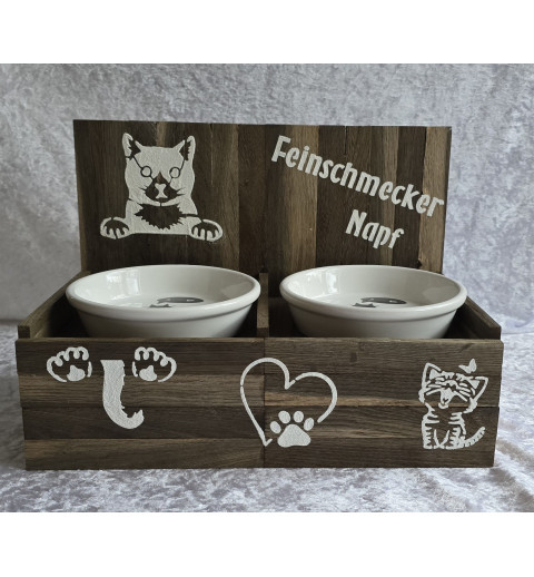 Katzen Futternapf geräuchte Eiche " Feinschmecker Napf "