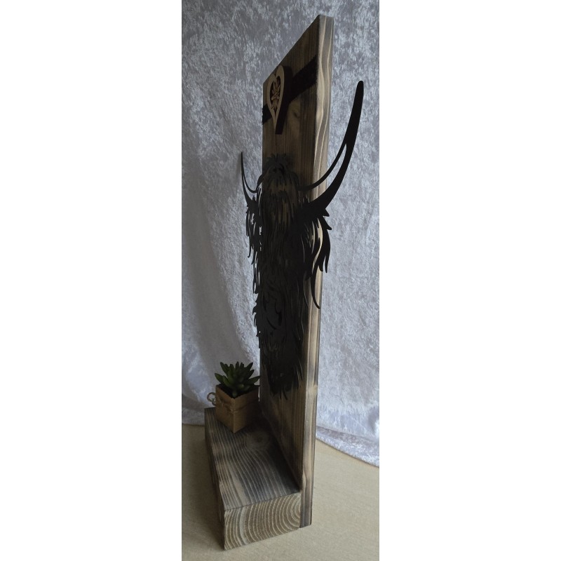 Schild stehend mit Metall Hochlandrind und Leds