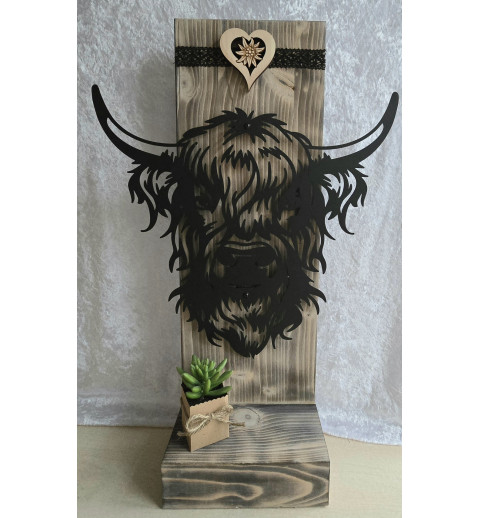 Schild stehend mit Metall Hochlandrind und Leds