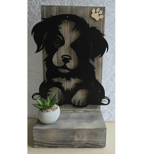 Schild stehend mit Metall Hund und Leds