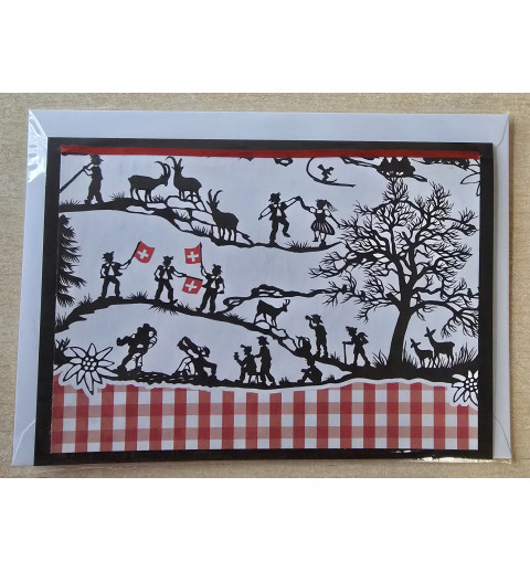 Karte neutral Alpenfeeling schwarz/weiss/rot kariert