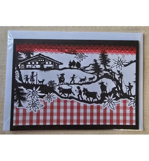 Karte neutral Alpenfeeling schwarz/weiss/rot kariert