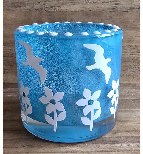 Glas Teelicht Blumen/türkis