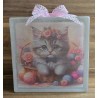 Glasbaustein " Katze " rosa