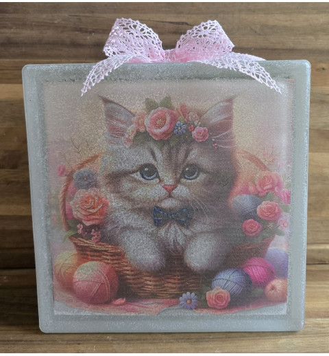 Glasbaustein " Katze " rosa
