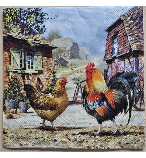 Serviette " Huhn/Hahn auf Bauernhof