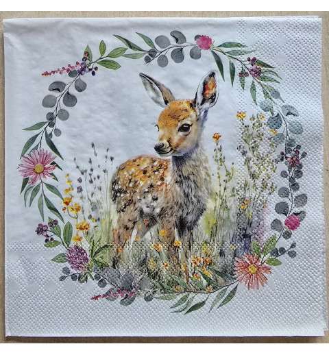 Serviette " Rehkitz/Blumenkranz "