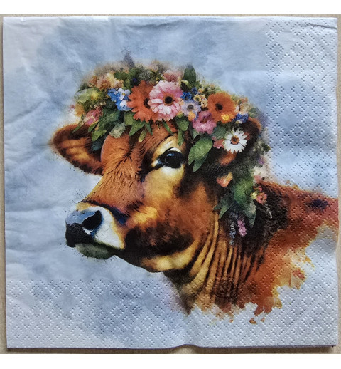 Serviette " Kuh mit Blumenkranz auf Kopf "