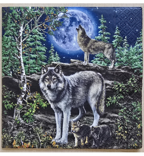 Serviette " Wölfe/Wald/Mond "