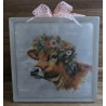 Glasbaustein  Kuh mit Blumenkranz/rosa