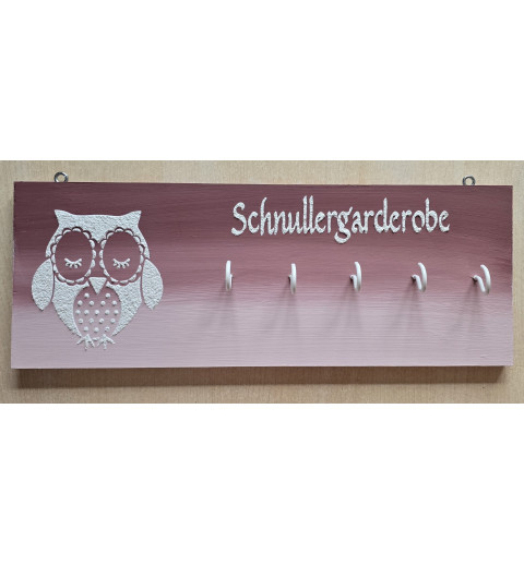 Schnullergarderobe Eule weinrot/rosa