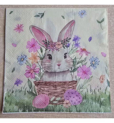 Serviette Kaninchen im Korb/Blumen