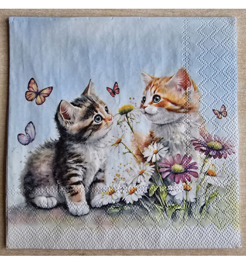 Serviette Zwei Junge Katzen/Blumen
