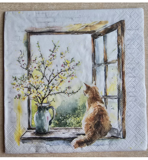 Serviette Katze am Fenster