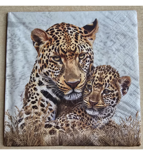 Serviette Leopard mit Jungem