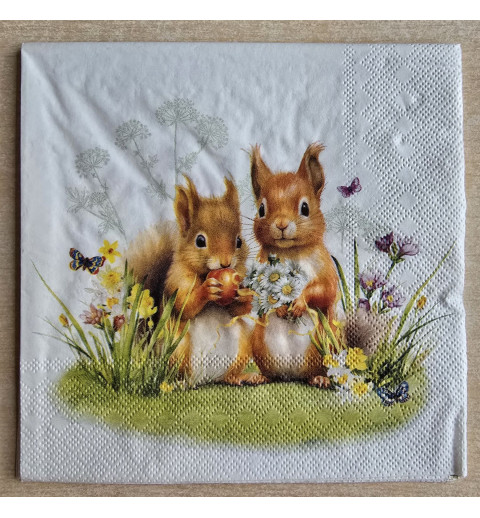 Serviette Zwei Eichhörnchen/Blumen