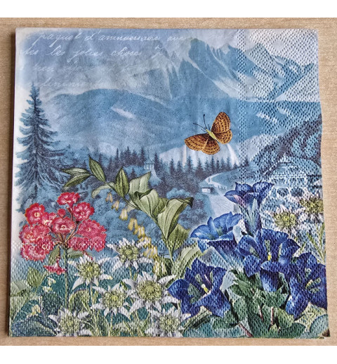 Servietten Blumen/Berge blau