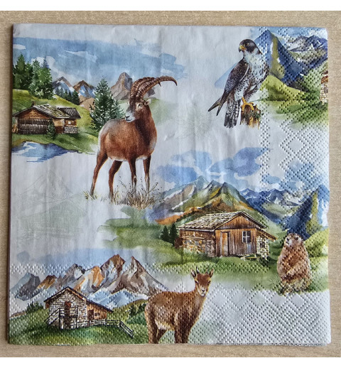 Serviette Gams/Falke/Murmeltier