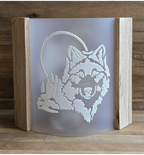 Teelicht oval klein Wolf/Mond
