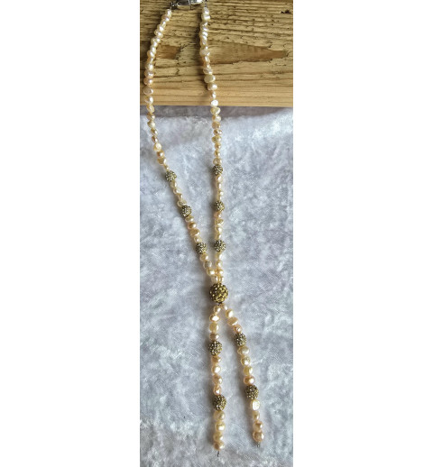 Kette Süsswasser-Perlen apricot/gold