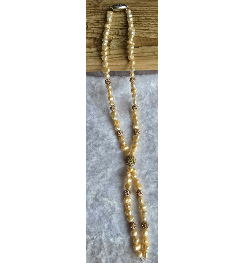 Kette Süsswasser-Perlen apricot/gold