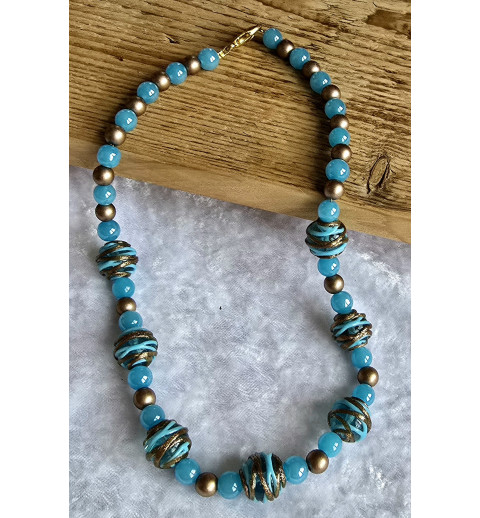 Kette mit Glasperlen türkis/braun