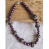 Kette mit Kashmiri Perlen magenta/schwarz
