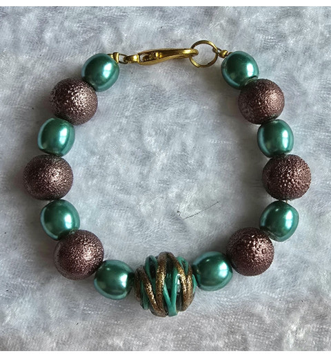 Armband mit verschiedenen Perlen petrol/braun