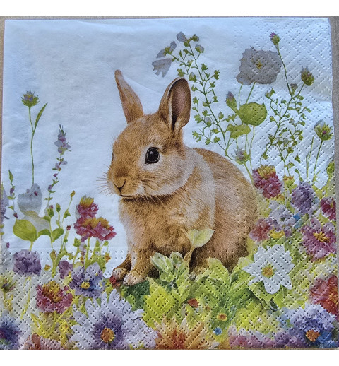 Serviette Kaninchen in Blumenwiese