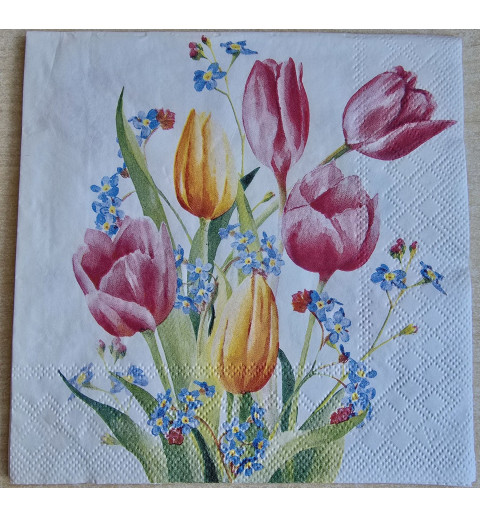 Serviette Blume pink/gelb