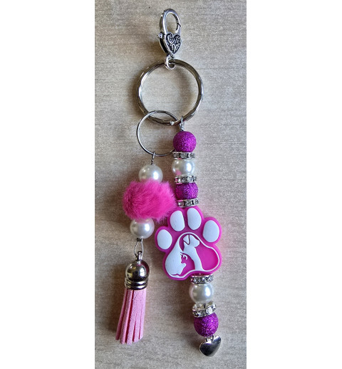 Schlüsselanhänger Pfote pink/weiss