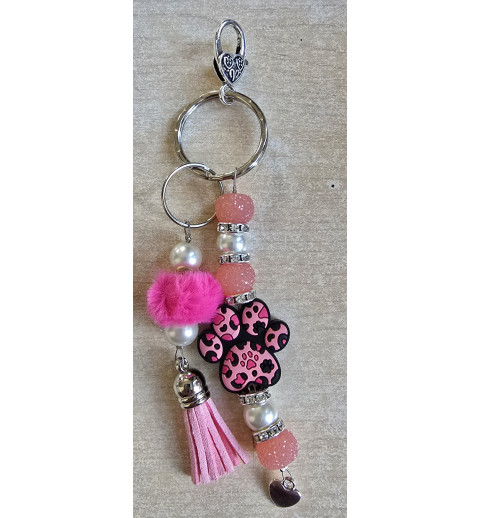 Schlüsselanhänger Pfote pink/schwarz