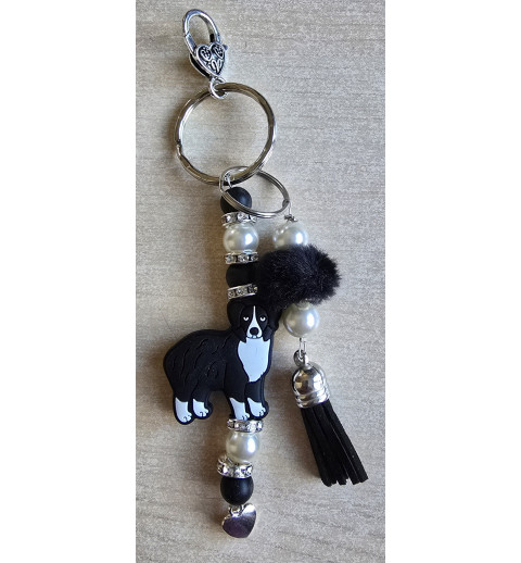 Schlüsselanhänger Hund schwarz/weiss