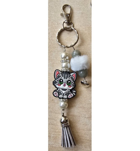 Schlüsselanhänger Katze/grau/weiss