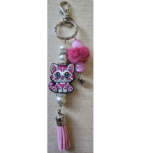 Schlüsselanhänger Katze/pink/weiss