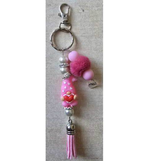 Schlüsselanhänger Wichtel mit Herze/rosa/pink