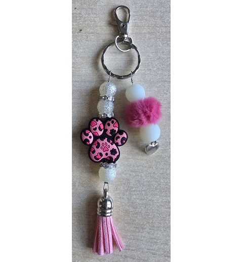 Schlüsselanhänger Pfote/pink/weiss