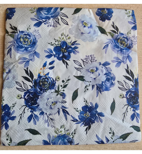 Serviette Blumen blau/hellblau