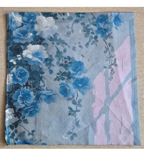 Serviette Rosen blau/weiss