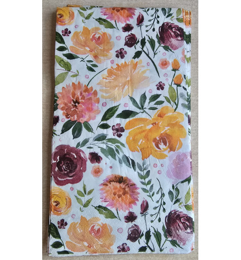 Serviette Blumen orange/weinrot/gelb