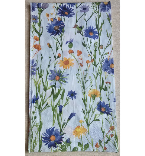 Serviette Blumen blau/gelb