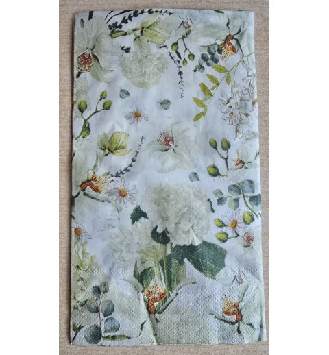 Serviette Blumen grün/weiss
