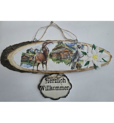 Schild " Herzlich Willkommen " Steinbock/Falke
