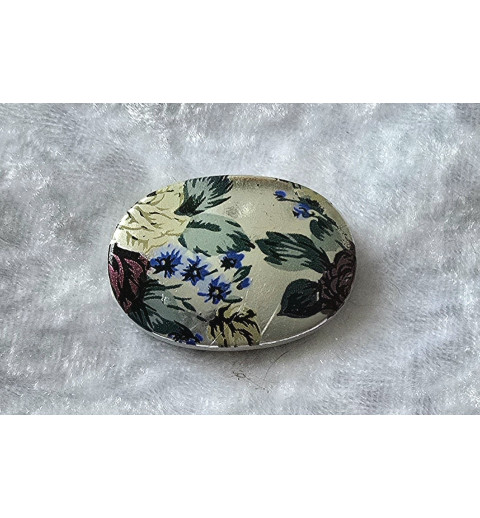 Kunststoff Perle silberfarbig oval-flach magenta/grün
