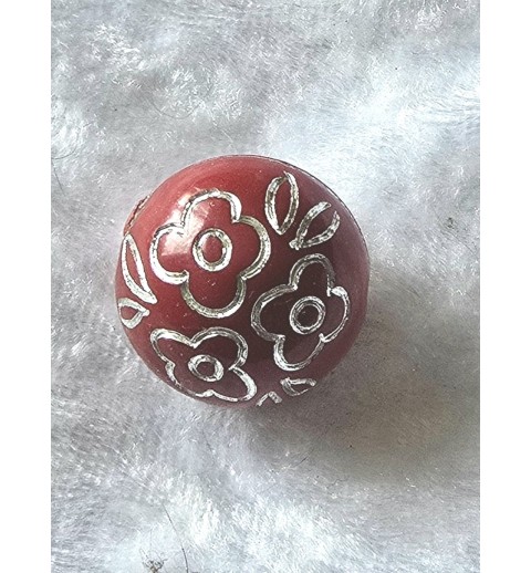Kunststoff Perle rot/silber Blumenmuster