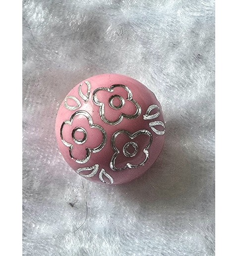 Kunststoff Perle rosa/silber Blumenmuster