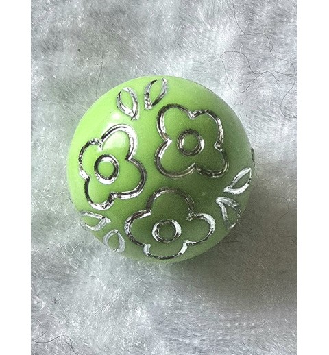 Kunststoff Perle hellgrün/silber Blumenmuster